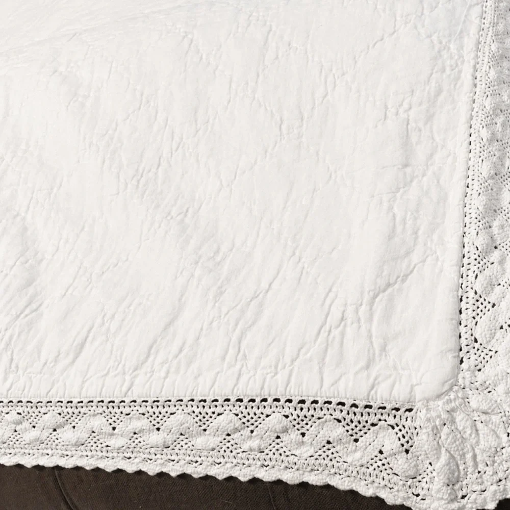 Simply Shabby Chic 3pc Quilt Shams Set Linen Blend Crochet Trim White Full Queen